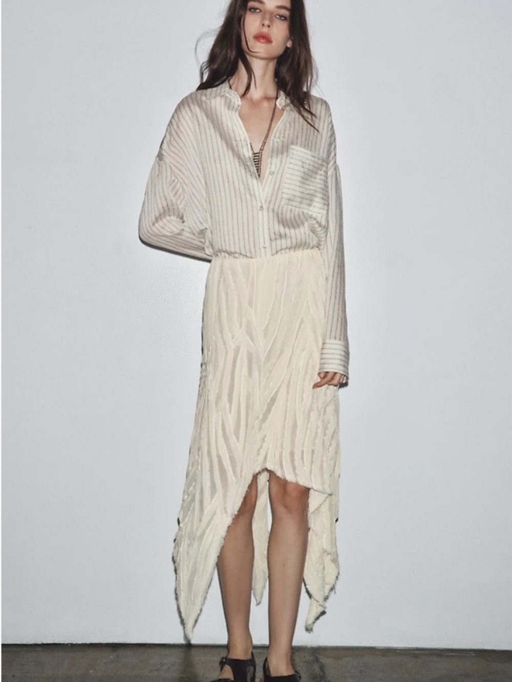 ZARA WOMAN COLLECTION Cream Asymmetrical Midi Skirt